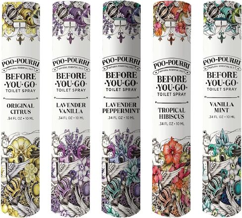Poo-Pourri Before-You-Go Toilet Spray, In A Pinch Pack, Variety Travel Size 10 mL - Original Citrus, Lavender Vanilla, Tropical Hibiscus, Vanilla Mint and Lavender Peppermint (Packaging May Vary) in Saudi Arabia