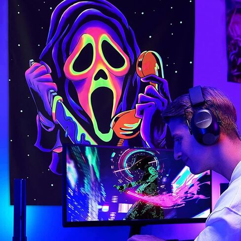 نسيج وجه رعب SparkLia Blacklight Horror Face، سجادة تفاعلية للأشعة فوق البنفسجية للتعليق على الحائط، تتوهج في الظلام، نسيج خلفية للحفلات لغرفة النوم، غرفة المعيشة - 30 بوصة × 40 بوصة in Kuwait