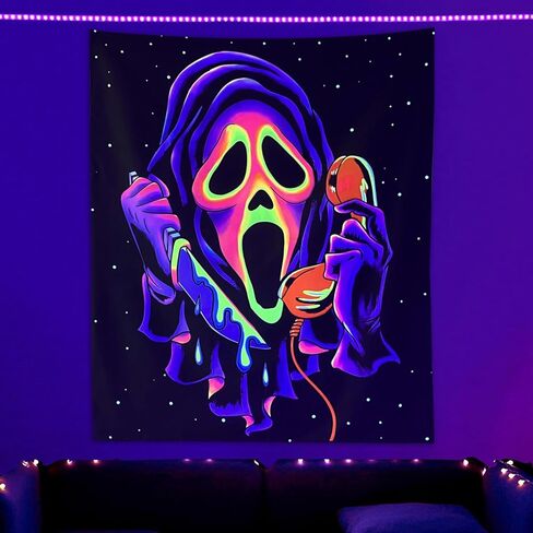 نسيج وجه رعب SparkLia Blacklight Horror Face، سجادة تفاعلية للأشعة فوق البنفسجية للتعليق على الحائط، تتوهج في الظلام، نسيج خلفية للحفلات لغرفة النوم، غرفة المعيشة - 30 بوصة × 40 بوصة in Kuwait
