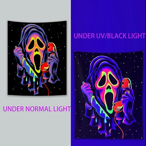 نسيج وجه رعب SparkLia Blacklight Horror Face، سجادة تفاعلية للأشعة فوق البنفسجية للتعليق على الحائط، تتوهج في الظلام، نسيج خلفية للحفلات لغرفة النوم، غرفة المعيشة - 30 بوصة × 40 بوصة in Kuwait