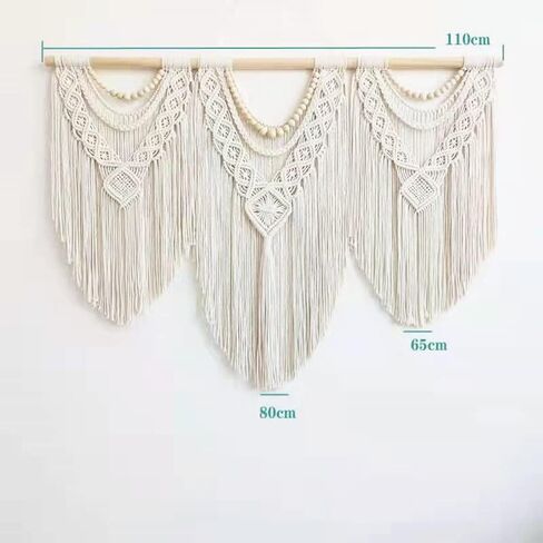 Guzhiou تعليق حائط كبير من Macrame - فن ديكور جداري من نسيج Boho - نسيج بوهيمي منسوج يدويًا أنيق لتزيين المنزل لغرفة النوم وغرفة المعيشة وحفلات الزفاف - 43 بوصة × 32 بوصة (حبة خشبية) in Kuwait