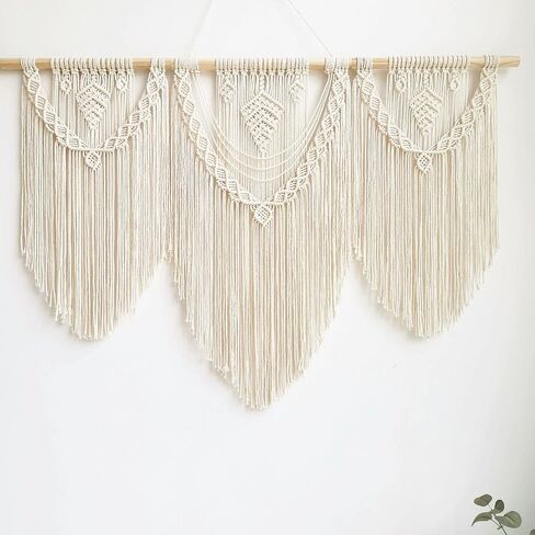 Guzhiou تعليق حائط كبير من Macrame - فن ديكور جداري من نسيج Boho - نسيج بوهيمي منسوج يدويًا أنيق لتزيين المنزل لغرفة النوم وغرفة المعيشة وحفلات الزفاف - 43 بوصة × 32 بوصة (حبة خشبية) in Kuwait