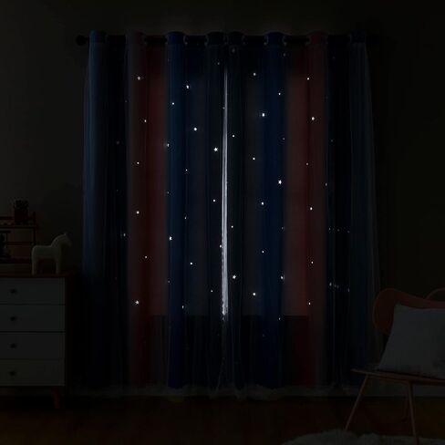 XiDi Dream Star Blackout Curtains for Kids Rooms Girl Princess Curtain for Daughter Bedroom Window (Pink Purple, W52 X L63) in Saudi Arabia
