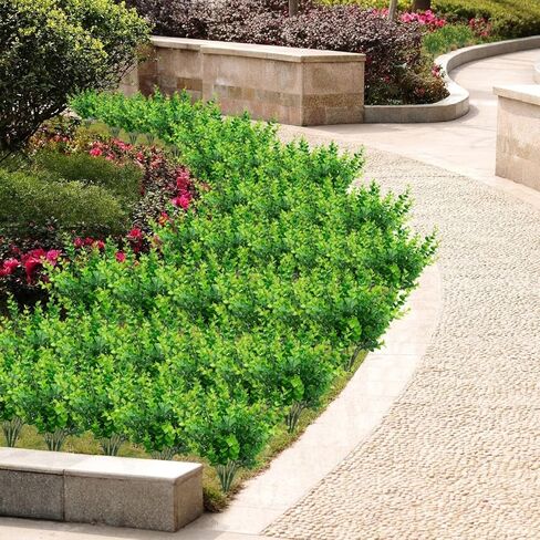 TEMCHY نباتات صناعية زهور شجيرات خشب البقس الصناعي 6 عبوات، أوراق شجر خضراء وهمية نابضة بالحياة مع 42 سيقان للحديقة وساحة الفناء والزفاف والمكاتب والمزرعة ديكور داخلي وخارجي in Kuwait