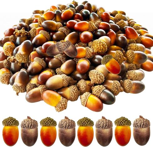 cshangzei 200pcs الجوز الاصطناعي الصغير، السائبة وهمية البلوط مع غطاء طبيعي نابض بالحياة لخريف عيد الشكر الديكور عيد الهالوين، ديكور الزفاف، حشو زهرية، الحرف اليدوية DIY in Kuwait