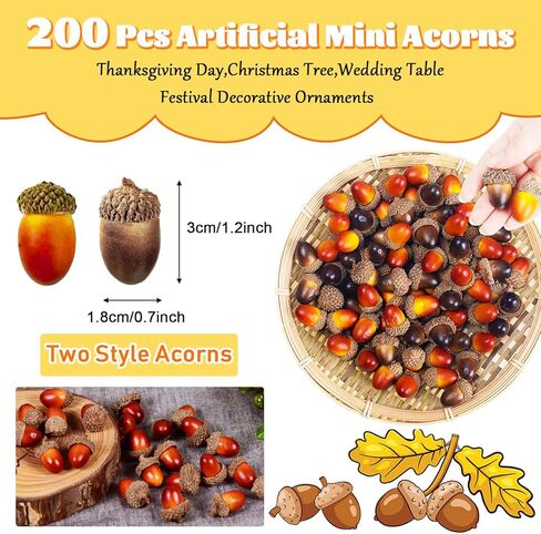 cshangzei 200pcs الجوز الاصطناعي الصغير، السائبة وهمية البلوط مع غطاء طبيعي نابض بالحياة لخريف عيد الشكر الديكور عيد الهالوين، ديكور الزفاف، حشو زهرية، الحرف اليدوية DIY in Kuwait