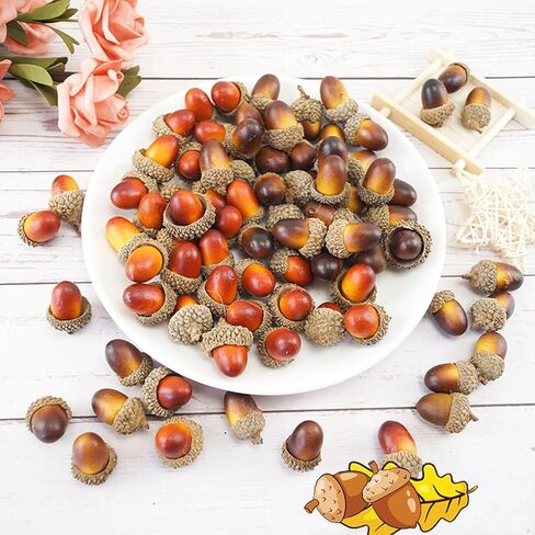 cshangzei 200pcs الجوز الاصطناعي الصغير، السائبة وهمية البلوط مع غطاء طبيعي نابض بالحياة لخريف عيد الشكر الديكور عيد الهالوين، ديكور الزفاف، حشو زهرية، الحرف اليدوية DIY in Kuwait