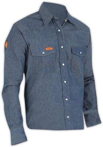 FR Flame Resistant Western Long Sleeve Two Pocket Snap Shirt, Blue/Red, 3X Tall in Saudi Arabia