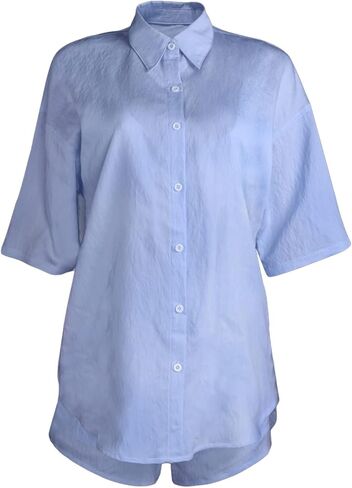 Women's Summer Casual 2 Piece Outfits Set Short Sleeve Collar Button T-Shirt Top Bodycon Shorts Set Y2K Streetwear in Kuwait