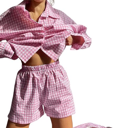 Women's Summer Casual 2 Piece Outfits Set Short Sleeve Collar Button T-Shirt Top Bodycon Shorts Set Y2K Streetwear in Kuwait