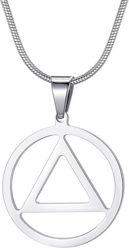 Sobriety Necklace for Men AA Recovery Triangle Pendant Necklace 22 Inch Stainless Steel Snake Chain for Men in Saudi Arabia