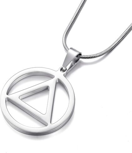 Sobriety Necklace for Men AA Recovery Triangle Pendant Necklace 22 Inch Stainless Steel Snake Chain for Men in Saudi Arabia