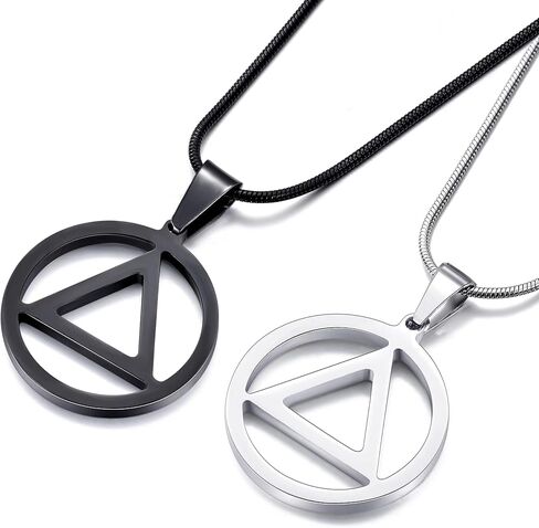 Sobriety Necklace for Men AA Recovery Triangle Pendant Necklace 22 Inch Stainless Steel Snake Chain for Men in Saudi Arabia