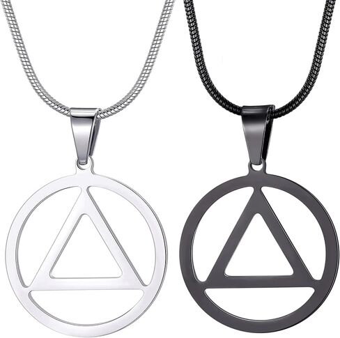 Sobriety Necklace for Men AA Recovery Triangle Pendant Necklace 22 Inch Stainless Steel Snake Chain for Men in Saudi Arabia