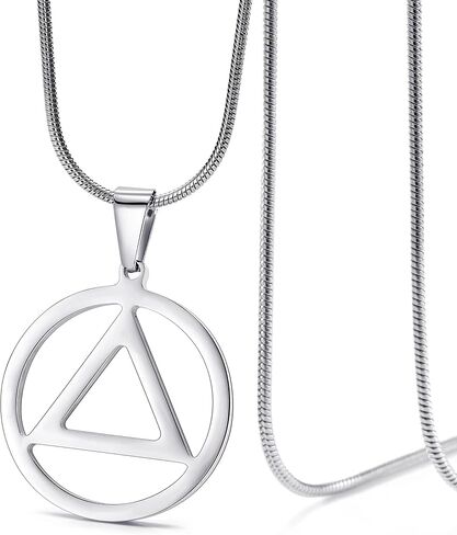 Sobriety Necklace for Men AA Recovery Triangle Pendant Necklace 22 Inch Stainless Steel Snake Chain for Men in Saudi Arabia