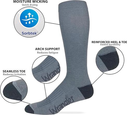 Wrangler Mens Ultra Dri Sorbtek Seamless Toe Tall Boot Socks 3 Pair Pack in Kuwait