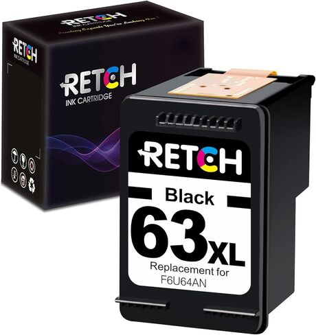 استبدال خرطوشة الحبر المعاد تصنيعها من RETCH لـ HP 63XL 63 XL لـ Envy 4520 4516 Officejet 5255 5258 5220 3830 4650 3831 3833 4655 DeskJet 1112 3630 3632 3633 3634 2130 2132 (1 أسود) in Kuwait