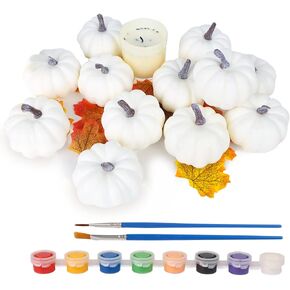 FUTUREPLUSX 38 PCS Assorted Artificial Pumpkin Set, 8PCS Stacking Pumpkins with 30PCS Maple Leaves for Fall Harvest Home Thanksgiving Halloween Decor