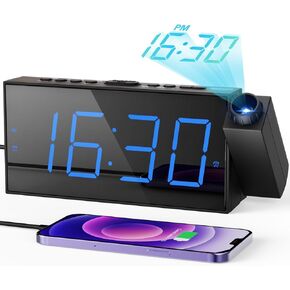 ساعة منبه رقمية على جدار السقف، ساعة منبه LED لغرف النوم مع منفذ شاحن USB، جهاز عرض 350 درجة، باهتة، 12/24 ساعة وDST، بطارية احتياطية، ساعة منبه مزدوجة عالية 7.5 بوصة للنوم الثقيل in Kuwait