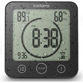 KADAMS الرقمية الحمام دش المطبخ ساعة الموقت مع التنبيه، مقاوم للماء لرذاذ الماء، مؤقت العد التنازلي البصري، أداة إدارة الوقت، رطوبة درجة الحرارة في الأماكن المغلقة، كوب الشفط، حامل ثقب - أبيض