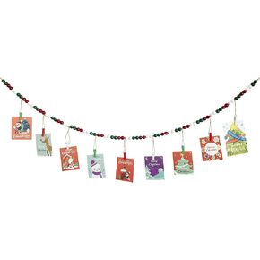 Hanging Photo Display with 22 Clips, Wooden Bead Garland, Boho Style Collage Photo Frame Decoration for Dorms, Classrooms, Bedrooms
