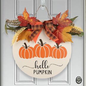 ديكور الخريف لأكاليل الخريف المنزلية للباب الأمامي - نمط اليقطين الخريفي مقاس 12 بوصة مع القوس وإكليل الزهور الخضراء - ديكورات الخريف لحصاد عيد الشكر في المزرعة في الهواء الطلق، شماعة باب ونافذة الحائط in Kuwait