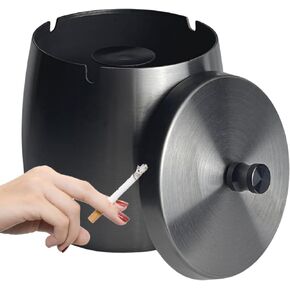 Ash Tray, Large Outdoor Ashtray with Lid, Ashtray for Outside Patio, Stainless Steel Windproof Smokeless Ash Tray for Balcony, Ashtrays for Smokers, Cigar Ashtray, Home Office Decoration
