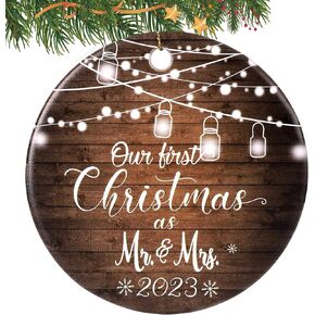 Engagement Gifts for Couples, Our First Christmas Engaged Ornament 2023 for Her, Wedding Decoration Ornaments Wedding Bridal Shower Gift, Newlywed Gifts for Couples