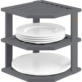 Bambüsi Plate Organizer for Cabinet - Bamboo Kitchen and Bathroom Organization - Ideal for Cabinet Space Saving, Corner Cabinet Organizer, Countertop, and Corner Shelf Kitchen Organizer (Black) in Saudi Arabia