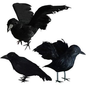 FUNPENY Halloween الغربان ذات الريش الأسود، طيور زينة الهالوين Lifelik مع ريش حقيقي (6 عبوات) in Kuwait