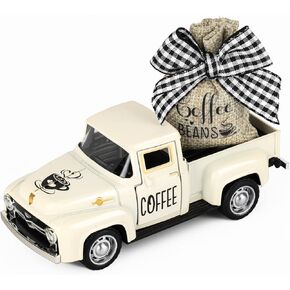 Coffee Decor for Coffee Bar Metal Truck with Coffee Beans Burlap Sack Vintage Pickup Mini Diecast Truck for Farmhouse Coffee Station Home Coffee Bar Tabletop Decorations