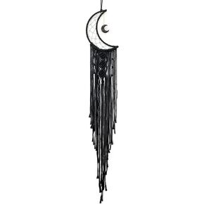 Black Moon Dream Catcher with Handmade Crystal Stone Design Woven Cotton Dream Catchers Boho Macrame Wall Hanging Home Decoration Ornament Craft Gift (Black Crystal Stone Moon)