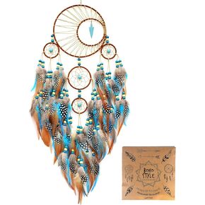 Urdeoms Large Moon Boho Dream Catcher, for Girls, Adult Turquoise Hanging Ornament for Wall Décor, Bedroom Living Room Dorm Festival Gift (NO.34)