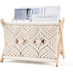 رف مجلة Mkono Macrame حامل تخزين Boho سلة واقفة للكتب والصحف وبطانية القماط وأساسيات النوم وغرفة المعيشة والحمام والمكتب والحضانة وديكور المنزل، مقاس صغير، 11.2 بوصة طول × 7.5 بوصة عرض in Kuwait