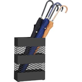 SONGMICS Umbrella Stand, Metal Umbrella Holder for Entryway, 4.7 x 11 x 16.1 Inches, Rectangular with Water Tray, Openwork Design, Detachable Plastic Drip Tray, Anthracite Grey ULUC02AG