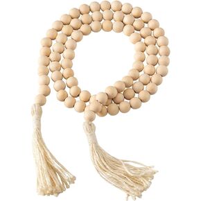 DECORKEY Farmhouse Wood Beads Garland Decor, 58 Inch Wooden Beads for Boho Home Decor with Tassels, Rustic Country Decor for Table, Wall, Shelf, Tray, Vase, Living Room, Bedroom, Summer(Black)