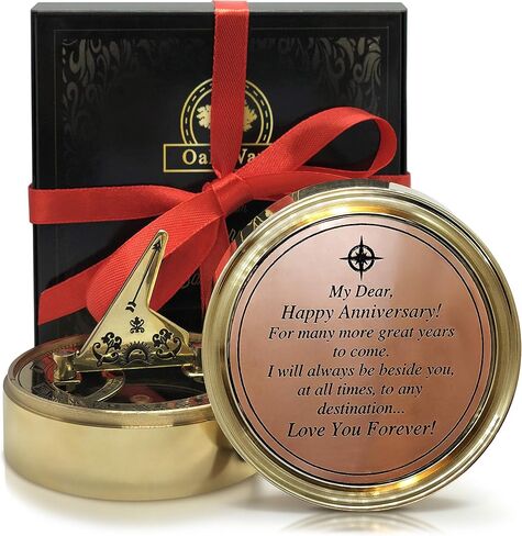 OakiWay Anniversary Sundial Compass Gift for Him or Her, with Special Greeting - Romantic Gift Ideas for Husband or Wife, Wedding Aniversity Gifts for Men, 50th 40th 25th 20th Anniversary Celebration in Kuwait