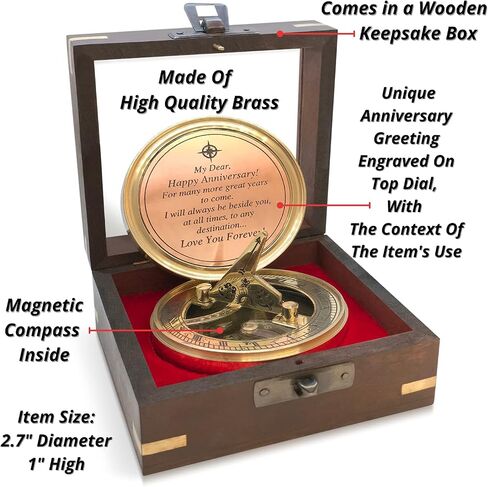 OakiWay Anniversary Sundial Compass Gift for Him or Her, with Special Greeting - Romantic Gift Ideas for Husband or Wife, Wedding Aniversity Gifts for Men, 50th 40th 25th 20th Anniversary Celebration in Kuwait
