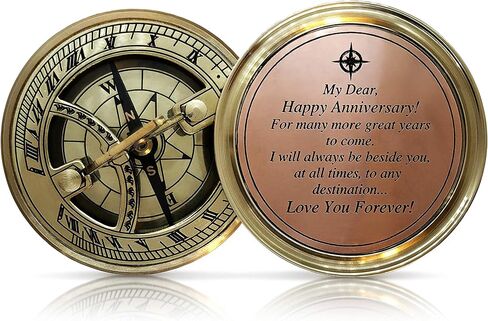 OakiWay Anniversary Sundial Compass Gift for Him or Her, with Special Greeting - Romantic Gift Ideas for Husband or Wife, Wedding Aniversity Gifts for Men, 50th 40th 25th 20th Anniversary Celebration in Kuwait