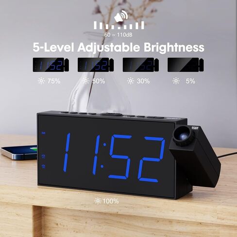 ساعة منبه رقمية على جدار السقف، ساعة منبه LED لغرف النوم مع منفذ شاحن USB، جهاز عرض 350 درجة، باهتة، 12/24 ساعة وDST، بطارية احتياطية، ساعة منبه مزدوجة عالية 7.5 بوصة للنوم الثقيل in Kuwait