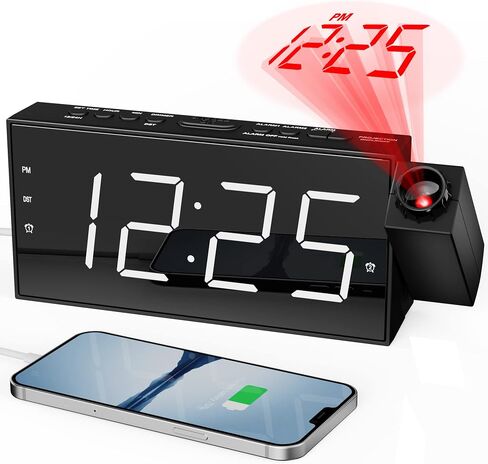 Mesqool Digital Projection Alarm Clock with Dual Alarms, 5 Levels Dimmer in Kuwait