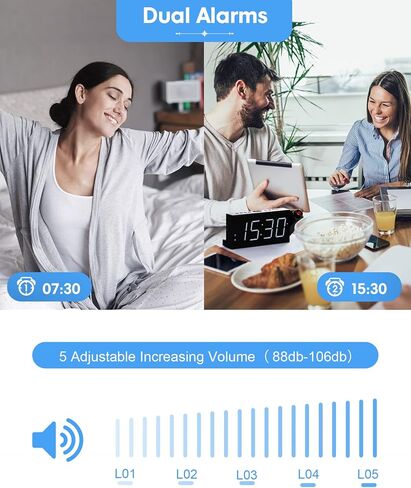Mesqool Digital Projection Alarm Clock with Dual Alarms, 5 Levels Dimmer in Kuwait