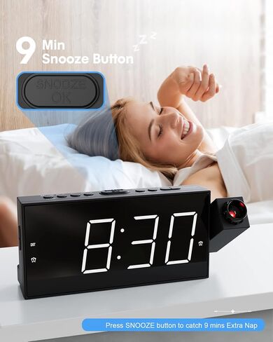 Mesqool Digital Projection Alarm Clock with Dual Alarms, 5 Levels Dimmer in Kuwait