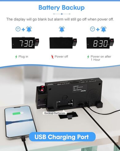 Mesqool Digital Projection Alarm Clock with Dual Alarms, 5 Levels Dimmer in Kuwait