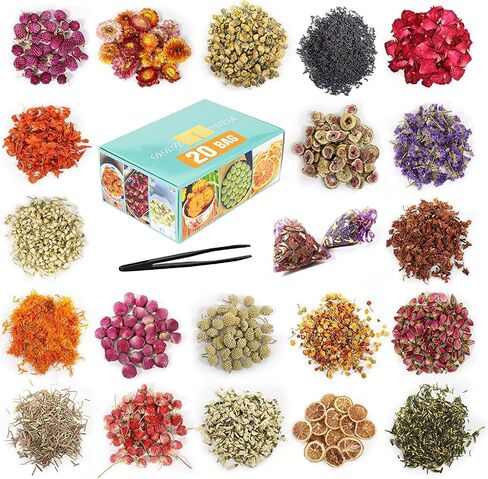 9 Bags Dried Flowers,100% Natural Dried Flowers Herbs Kit for Soap Making, DIY Candle Making,Bath - Include Rose Petals,Lavender,Don't Forget Me,Lilium,Jasmine,Rosebudsand More in Saudi Arabia
