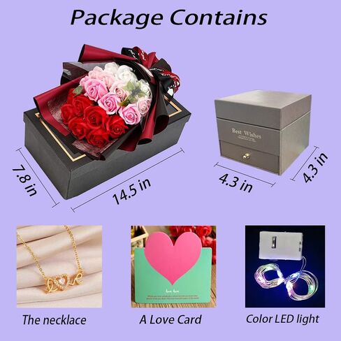 Roses Bouquet Artificial Flower - Preserved Red Rose Flowers with Love Necklace for Her - Unique Gifts Valentine's Day, Mother's Day, Thanksgiving, Birthday, Anniversary (512) in Saudi Arabia