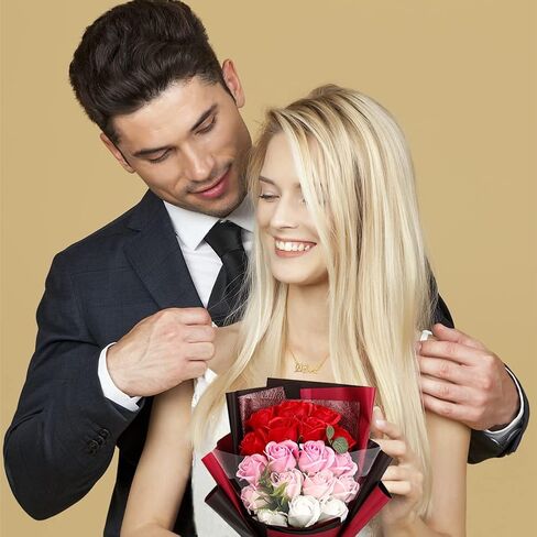 Roses Bouquet Artificial Flower - Preserved Red Rose Flowers with Love Necklace for Her - Unique Gifts Valentine's Day, Mother's Day, Thanksgiving, Birthday, Anniversary (512) in Saudi Arabia