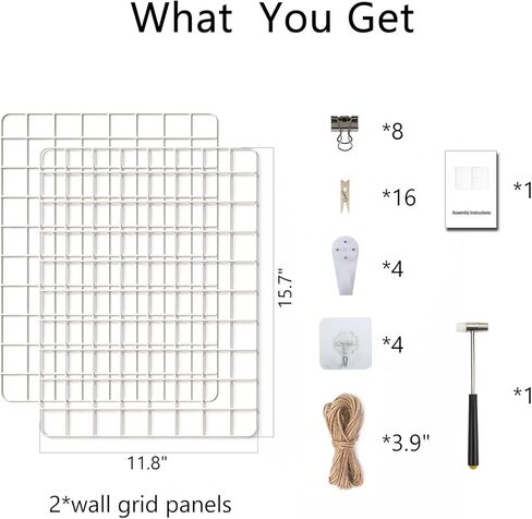 جدار صور سلكي من FUNLAX، مجموعة من لوحتين شبكيتين للحائط السلكي، عرض صور ديكور شبكي مقاس 15.7 × 11.8 بوصة، منظم تخزين حائطي، صورة معلقة مع خطاف لاصق، مشبك حديد، مشبك من الخيزران، سلك قنب أبيض in Kuwait