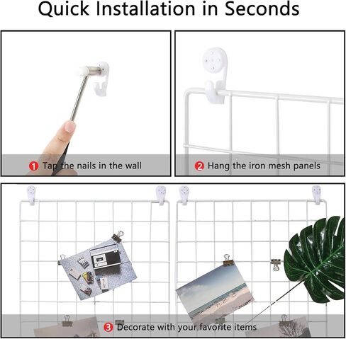 جدار صور سلكي من FUNLAX، مجموعة من لوحتين شبكيتين للحائط السلكي، عرض صور ديكور شبكي مقاس 15.7 × 11.8 بوصة، منظم تخزين حائطي، صورة معلقة مع خطاف لاصق، مشبك حديد، مشبك من الخيزران، سلك قنب أبيض in Kuwait