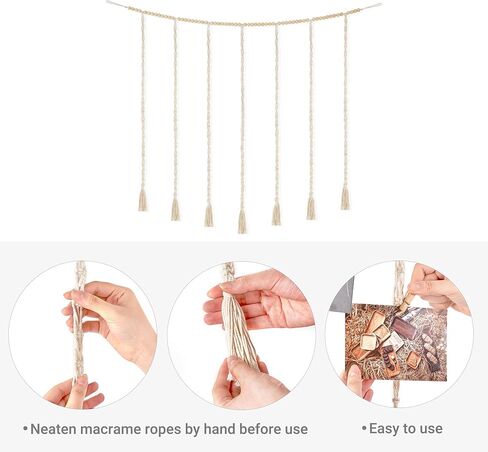 Mkono Macrame عرض الصور المعلقة ديكور الحائط مع سلسلة أضواء بوهو الخرز الخشبي جارلاند حامل إطار الصورة المجمعة مع 45 مقطعًا لغرفة النوم، وغرفة المعيشة، ومسكن الحضانة، وهدايا الفتيات المراهقات in Kuwait